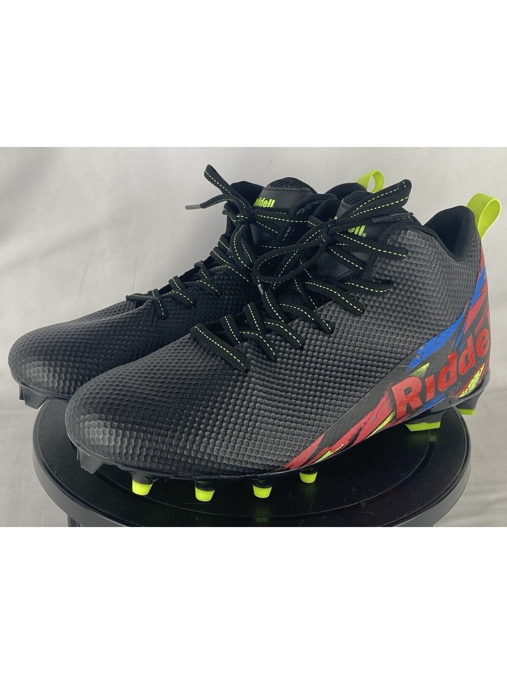 Men’s Size 8.5 Riddell Football Cleats Black Red Blue Neon Green Athletic
